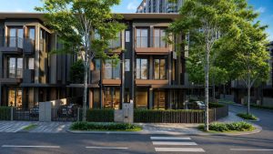 Phối cảnh mặt tiền dãy nhà phố The Sensa Villas phong cách Modern Zen tại Imperia Sensa Park