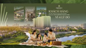 Gia đình picnic trước phối cảnh căn hộ Imperia Sensa Park bên sông khu Đông TP.HCM