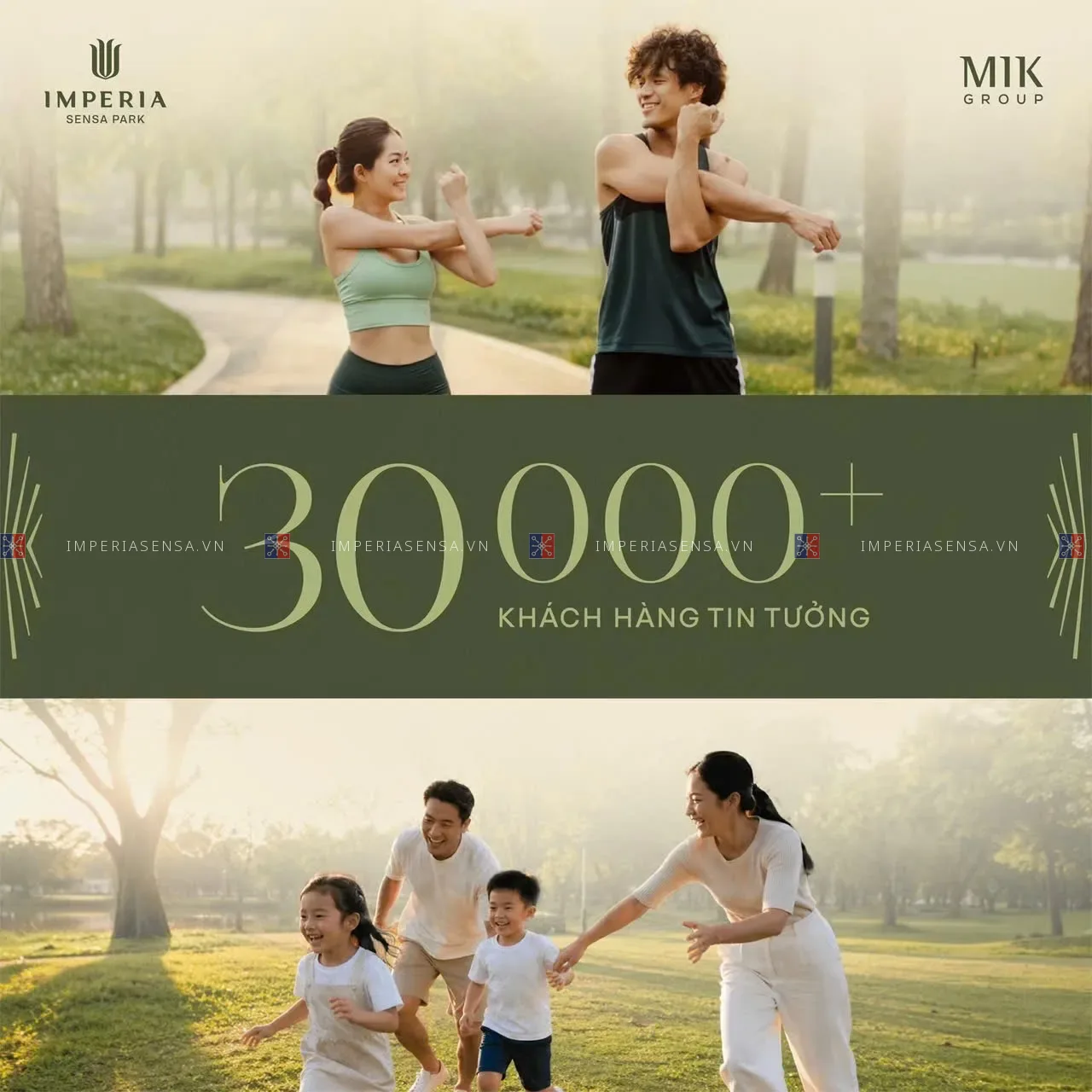 Hình ảnh gia đình và cặp đôi tại công viên, minh họa hơn 30.000 khách hàng tin tưởng MIK Group