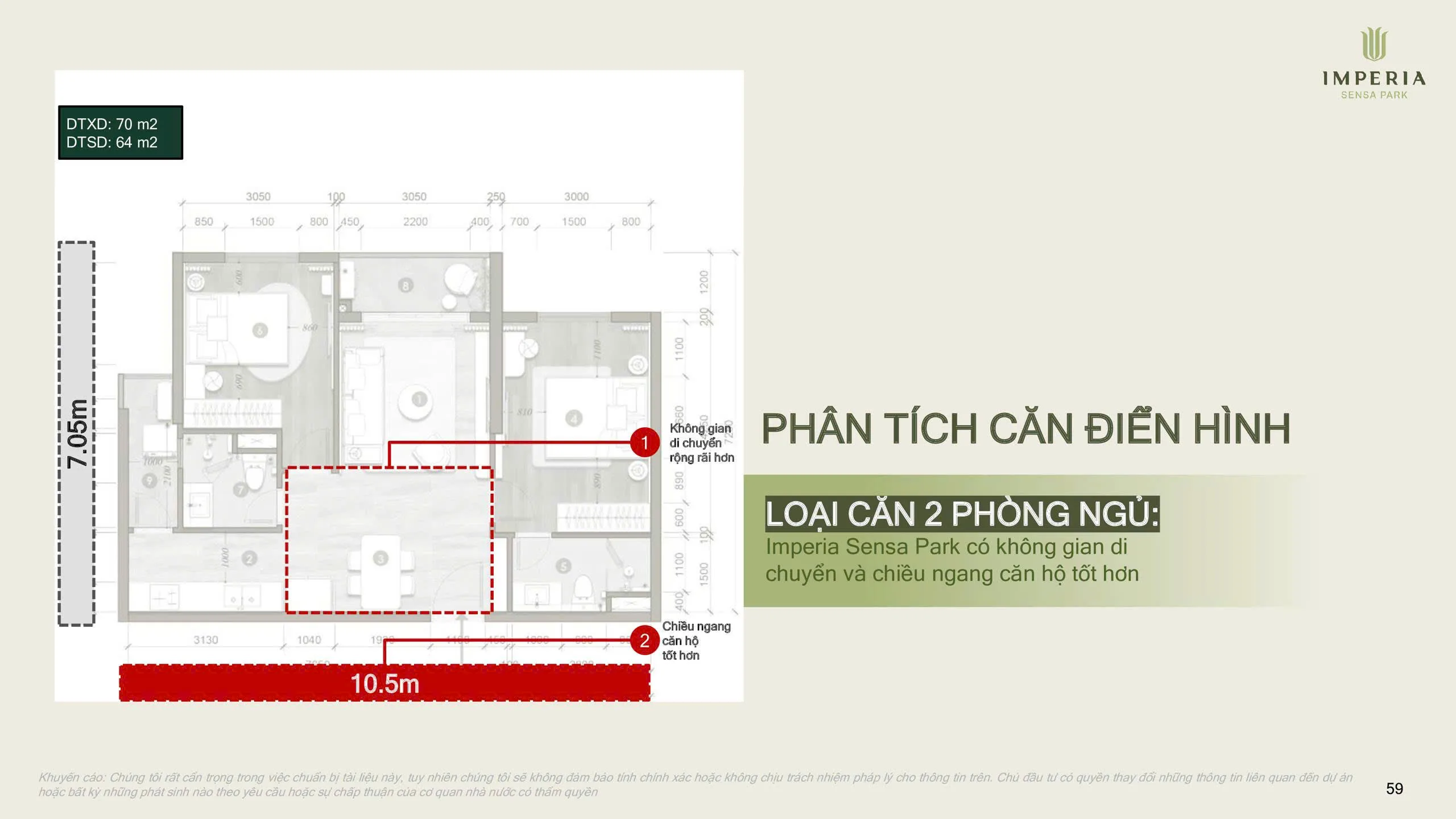 Layout căn hộ The Sensa Imperia Sensa Park chi tiết từng loại 4 Layout căn 2 phòng ngủ chiều ngang 10,5m tại Imperia Sensa Park