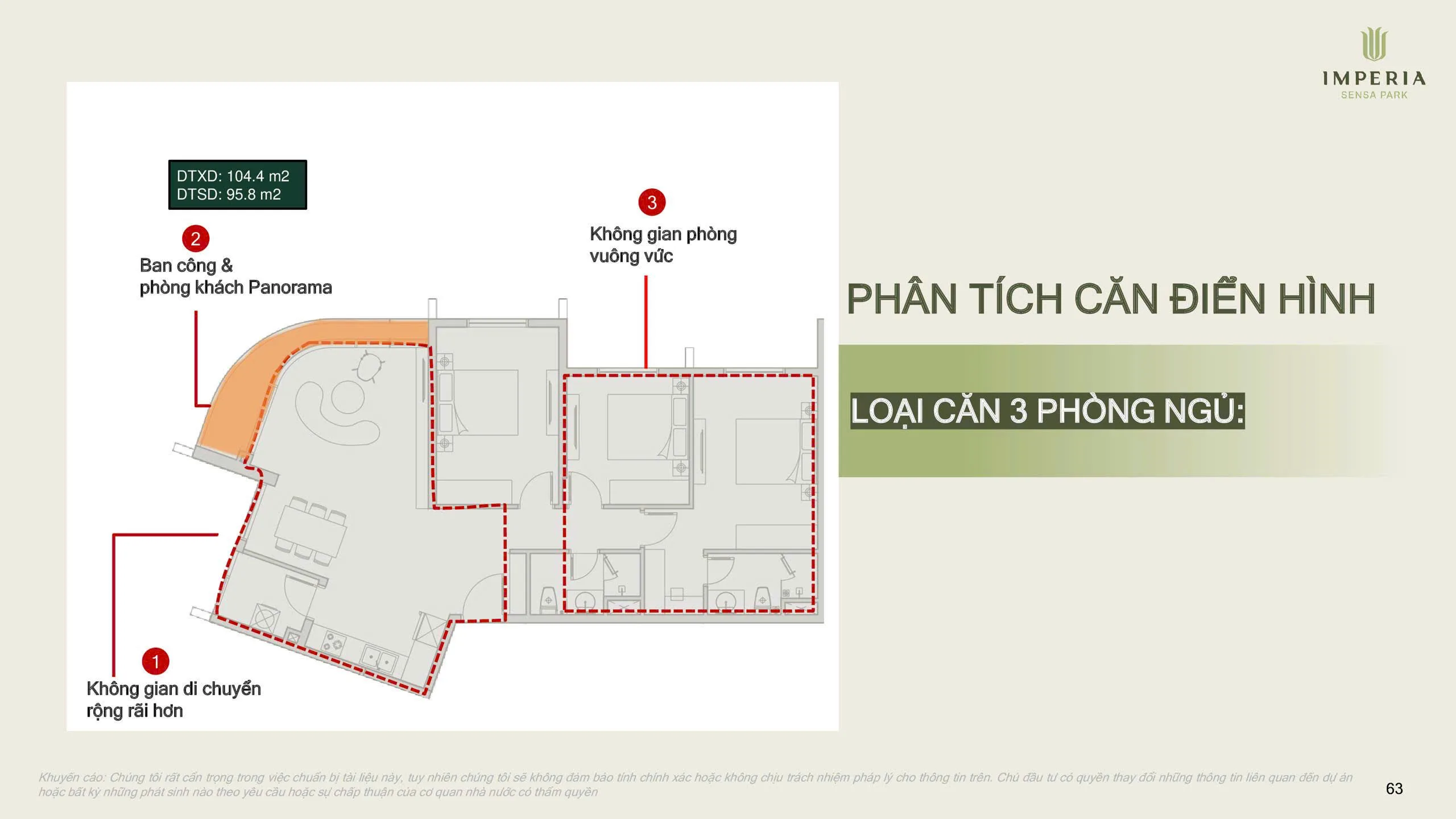 Layout căn hộ The Sensa Imperia Sensa Park chi tiết từng loại 9 Mặt bằng căn 3 phòng ngủ với khu phòng ngủ thiết kế vuông vức
