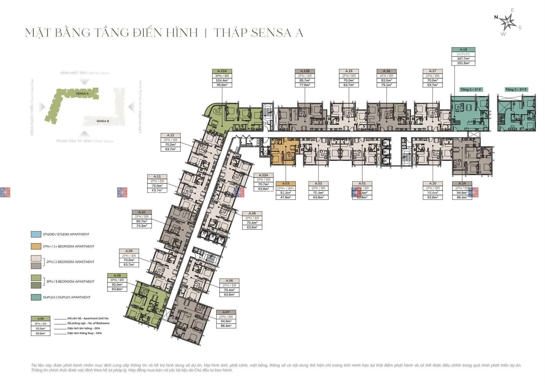 Ra Mắt Căn Hộ Sensa Park Giá Từ 88 Triệu/m² Tại Khu Đông 2 Mặt bằng tầng điển hình tháp Sensa A với các loại căn hộ Imperia Sensa Park