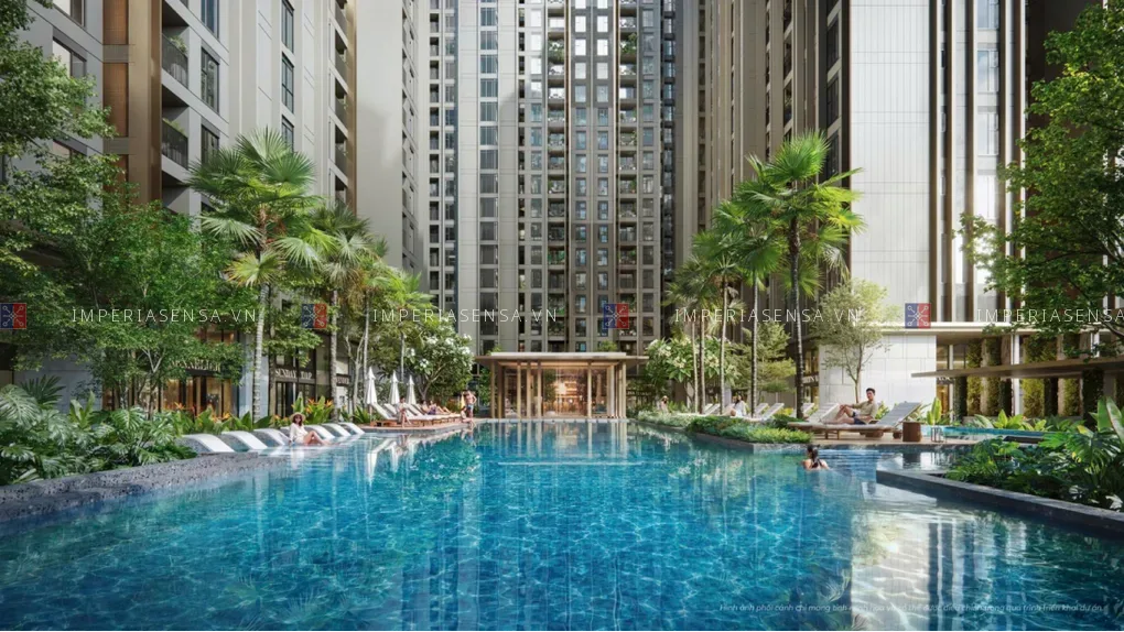 Mik Group khởi công Imperia Sensa Park 1.000 căn hộ tại TP HCM 2 Phối cảnh hồ bơi nội khu bao quanh bởi các tòa tháp cao tầng tại dự án Imperia Sensa Park