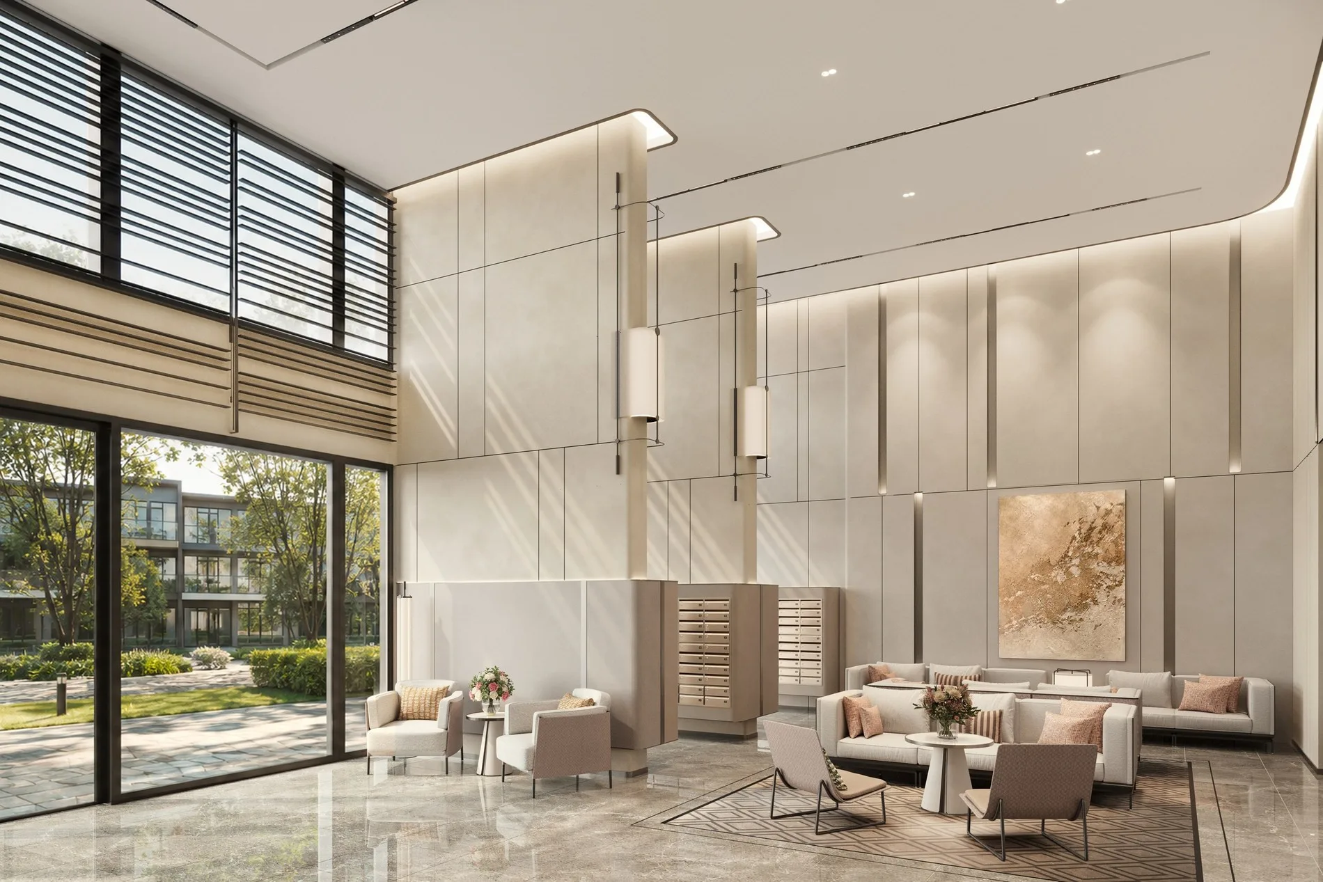 Phối cảnh sảnh lobby tòa tháp căn hộ cao tầng tại dự án Imperia Sensa Park