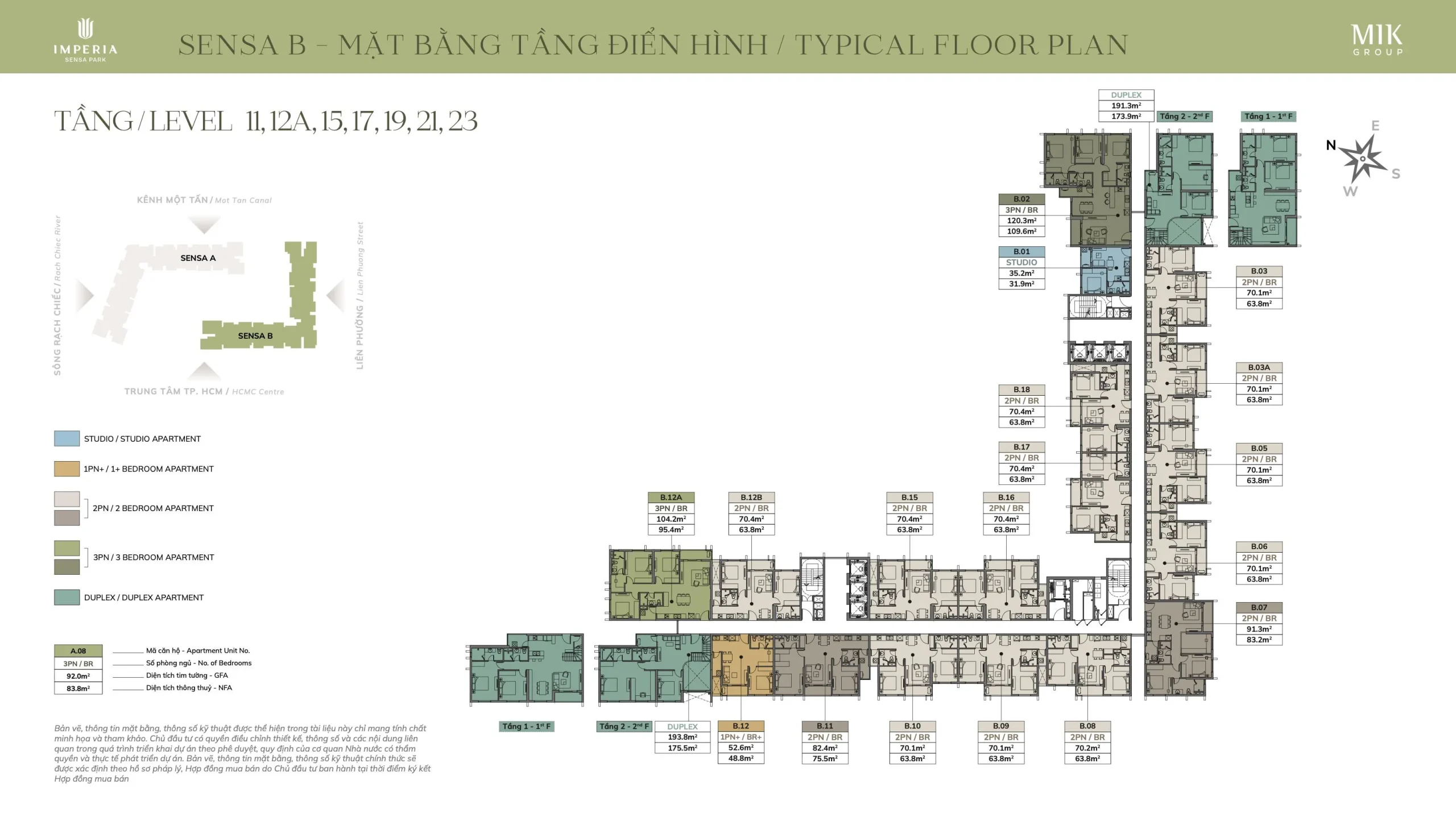 Mặt bằng tầng cao tháp Sensa B với căn Duplex tại Imperia Sensa Park