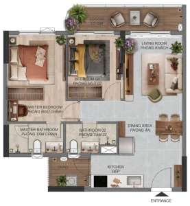 Mặt bằng căn hộ 2 phòng ngủ B1.4a của Norton Park, diện tích sàn 79,24 m²